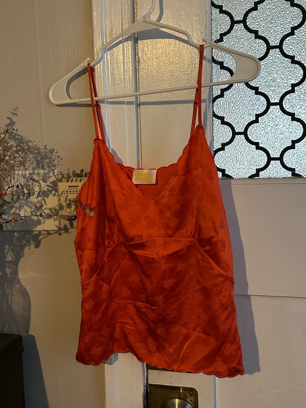 From Future Orange Silk Cami Top with Scalloped Hem